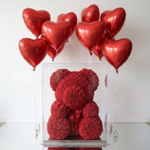 Forever roses teddy bear and heart balloon set
